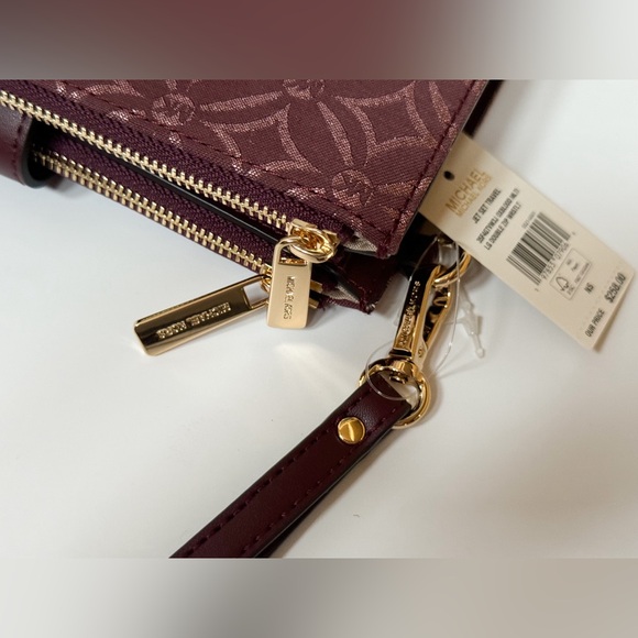 Michael Kors Jet Set Travel Large Double Zip Wallet Graphic Logo Oxblood  Multi - Picture 7 of 10